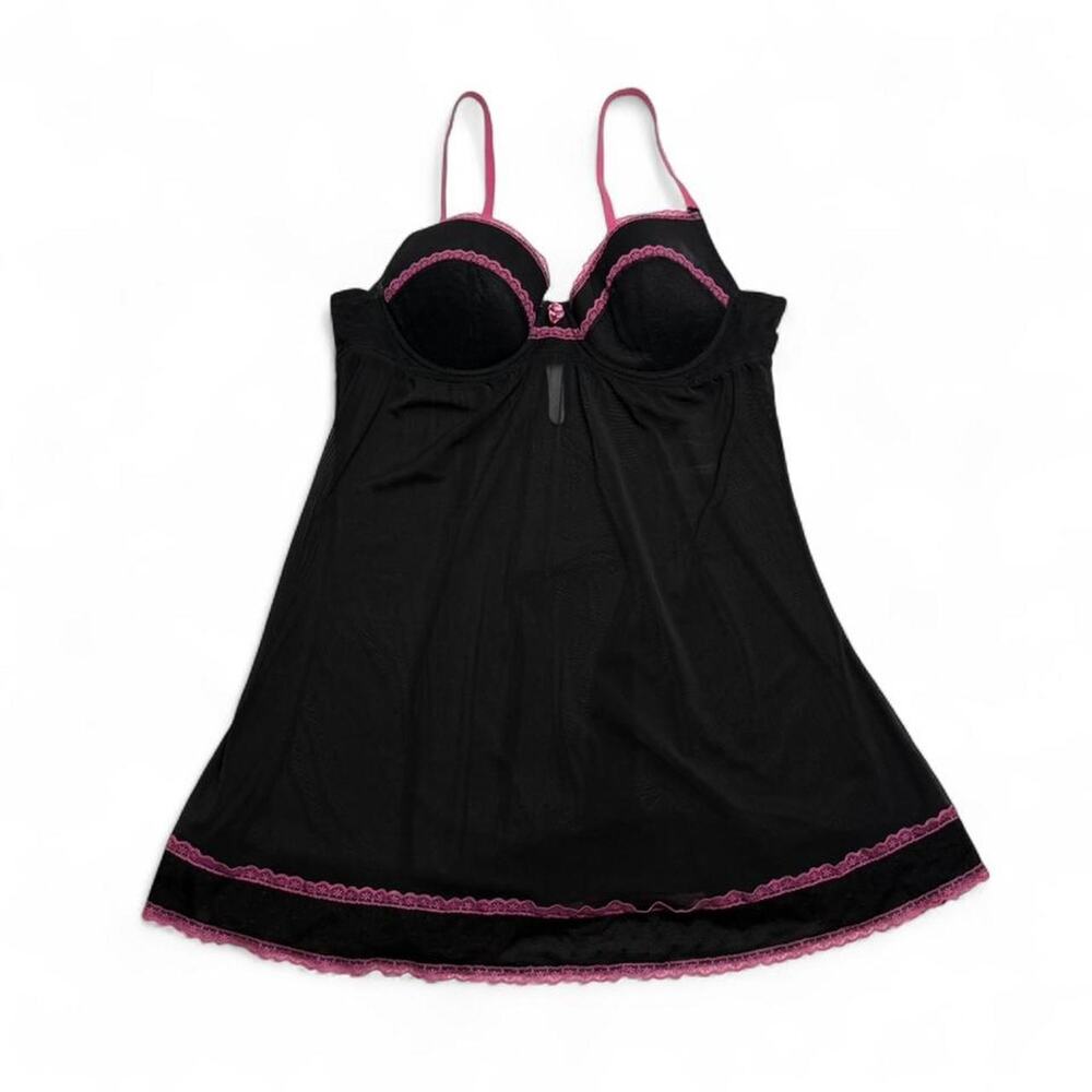 Per Lei Pink + Black Sexy Y2K Baby Doll Slip Dress Sheer Rave Concert size XL
